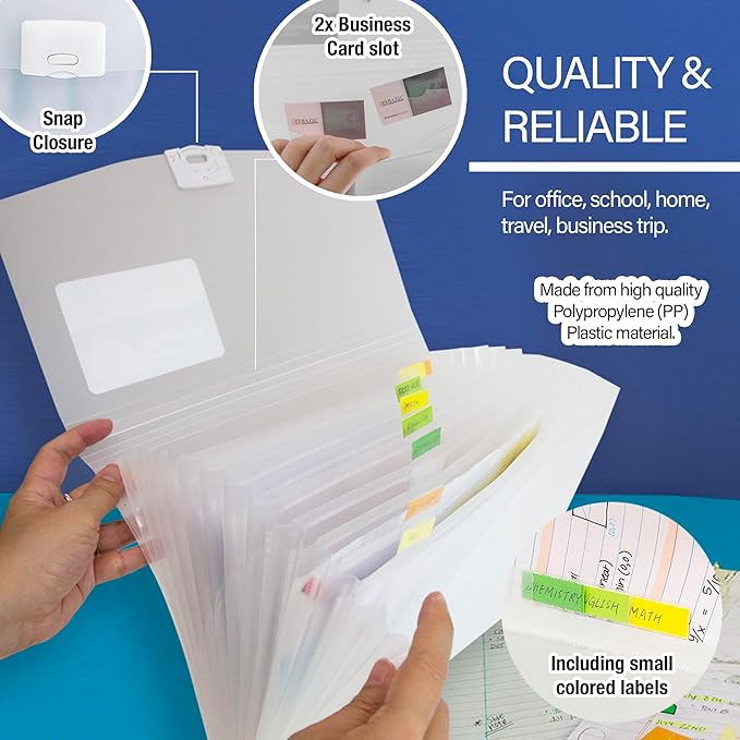 BAZIC Products Translucent 13-Pocket Letter Size Poly Expanding File