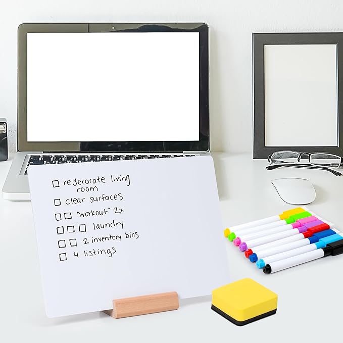 Small Dry Erase Board - 2PCS Whiteboards for Classroom Supplies with 20 Markers and 2 Erasers, Portable Double Sided Lapboard with Wood Base for Students Teachers School Accessories (11 x 8 in)