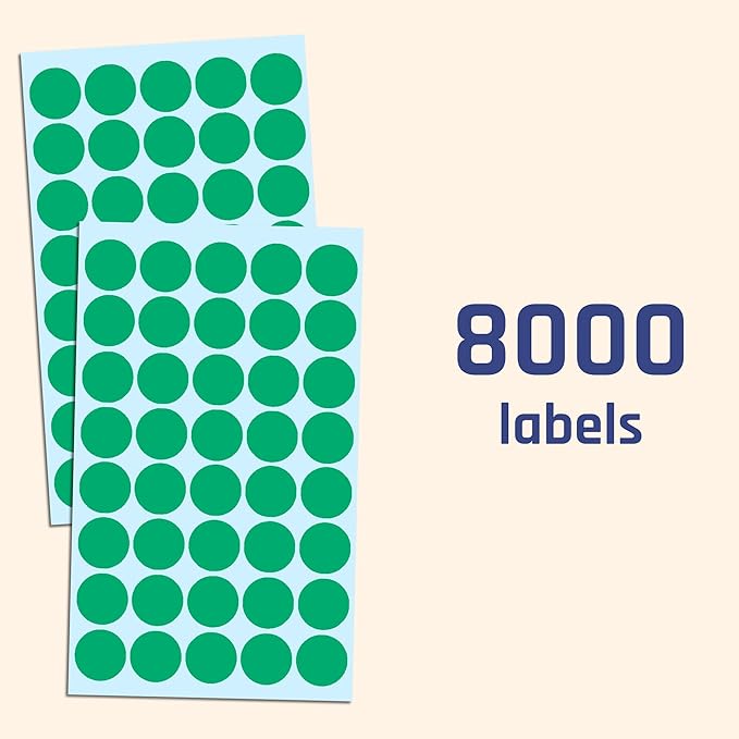8000 Pack, 3/4" Round Dot Stickers Circle Labels - Green