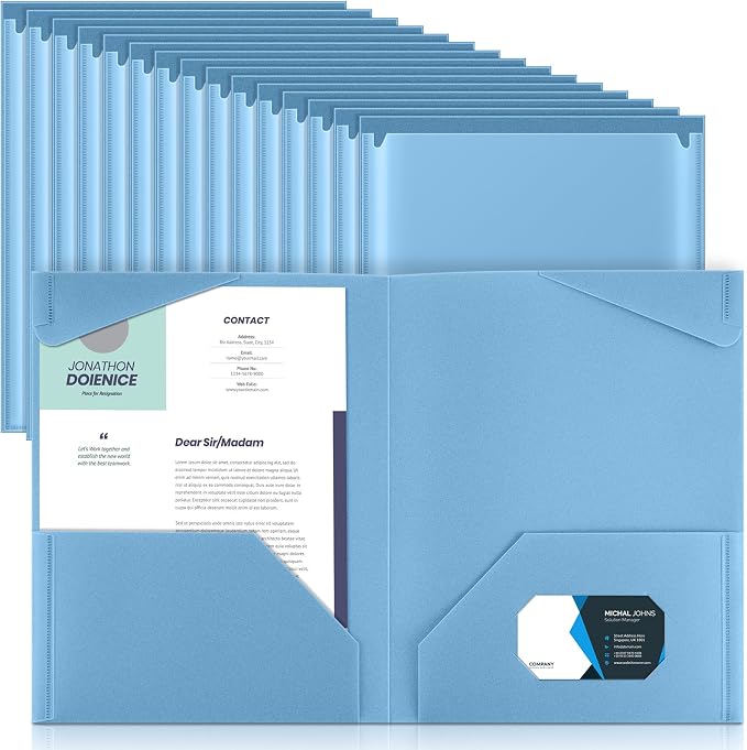 Henoyso 36 Pack Dusty Blue Plastic Folders with Clear Front Pockets Heavy Duty File Folders with 2 Pockets and Card Slot for Student Communication School Office Presentation Report