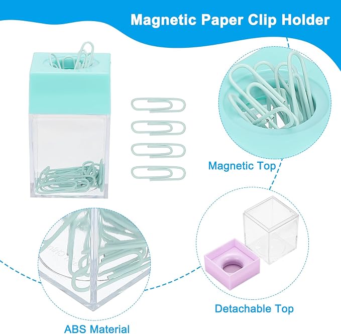 PATIKIL Magnetic Paper Clip Holder Dispenser, Large Capacity Paper Clip Organizers with Magnetic Top for Desk Supplies, Office, Classroom, Home, Green