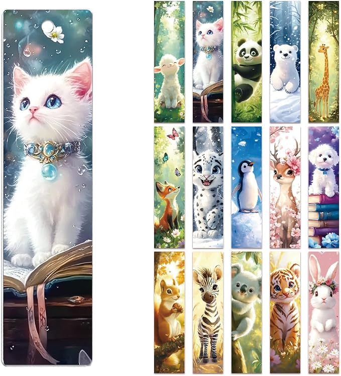 Peacoblue 30pcs UV DTF Bookmarks Transfer Stickers Wraps Animal and Scene for Women Men Reading, Waterproof Bookmarkers Decal(No Blank Bookmarks) for Acrylic Plastic Metal Blank Bookmark