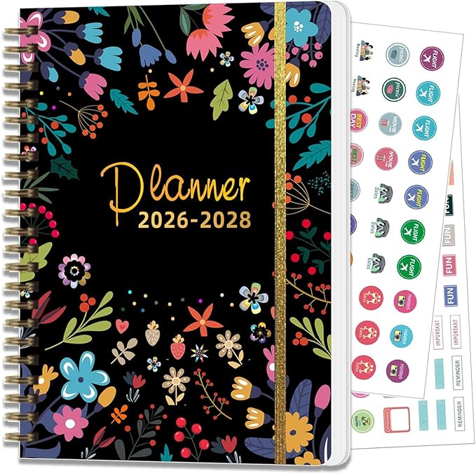 2026-2028 Planner, Three-Year Planner, Daily Plan and Monthly Plan Book, Bound with Iron Circle, A5 (8.26 "x 5.9") (Black)