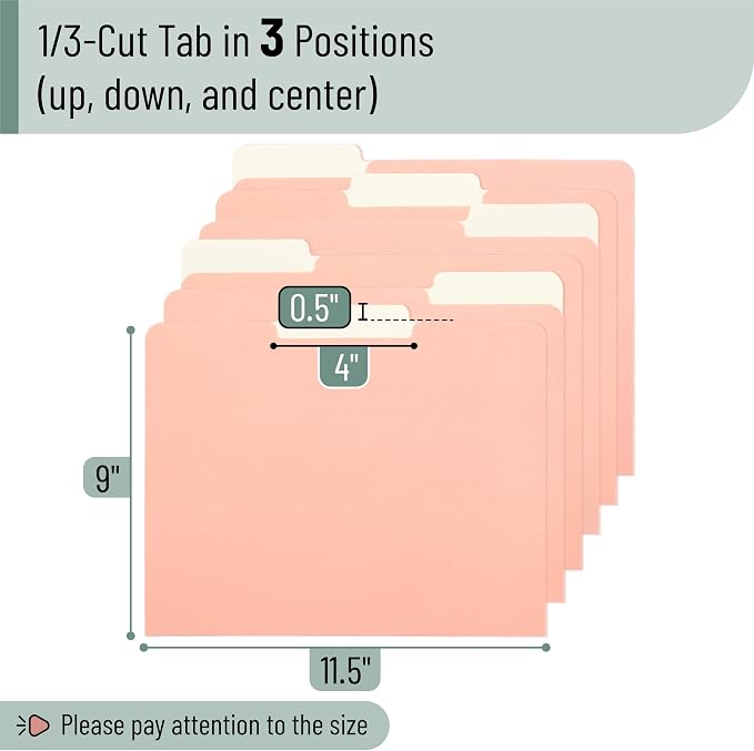 Mr. Pen- File Folders with Tabs, 1/3 Cut Tab, 18 Pack, Letter Size, Peach Dust, File Folders Designed for Office and Classroom Use