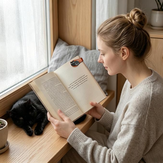 Gifts for Women Cute Cat Leather Magnetic Bookmarks for Women Vintage Book Marks for Reading Small Birthday Teacher Graduation Bookish Reading Book Lovers Gifts Office Planner Book Accessories Clip