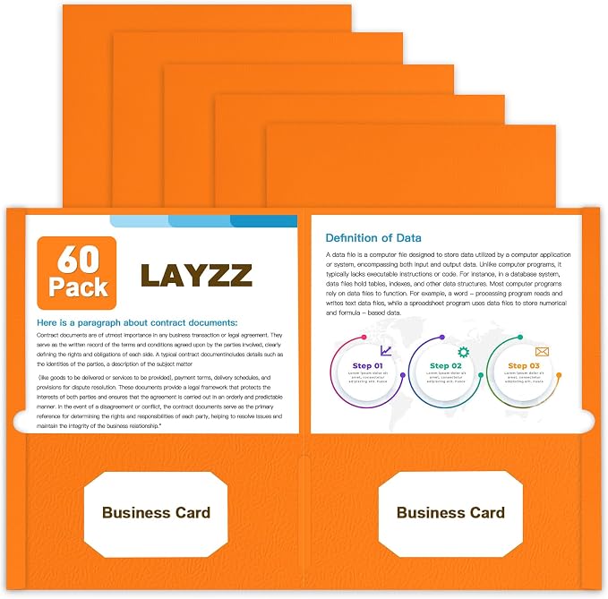 Folders with Pockets, LAYZZ 60 Pack Paper Pocket Folders, 2 Pocket File folders Fits Letter Size Paper, for School Office and Home (Orange)