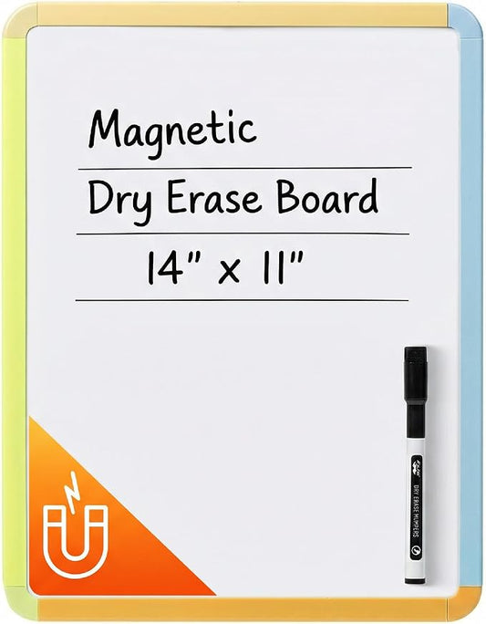 Mr. Pen- Dry Erase Board, 14” x 11” with a Black Dry Erase Marker, Citrus Frame, Small Mini White Board for Students, Fridge, Wall, Locker, Includes Double Sided Tapes