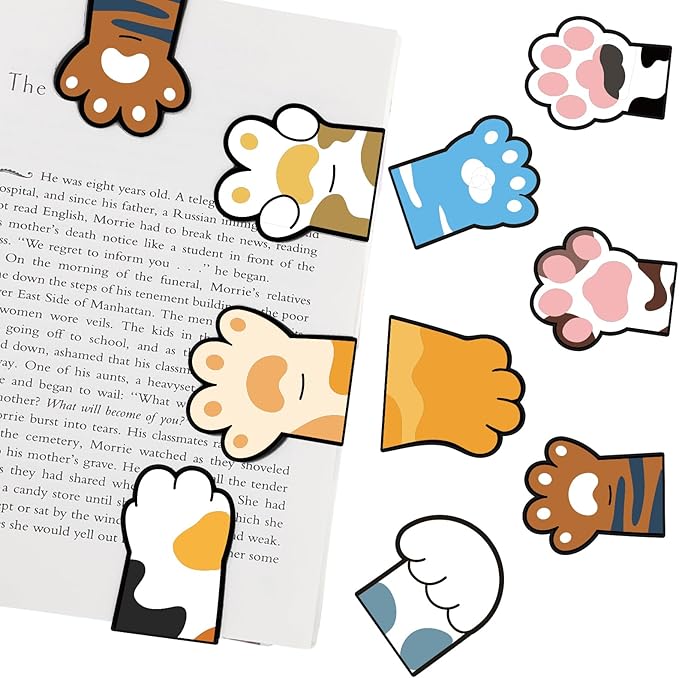 10Pcs Magnetic Bookmarks, Cute Cat Paw Bookmarks Funny Book Marker Clips Graduation Birthday Gifts for Women Reading Book Lover Gifts