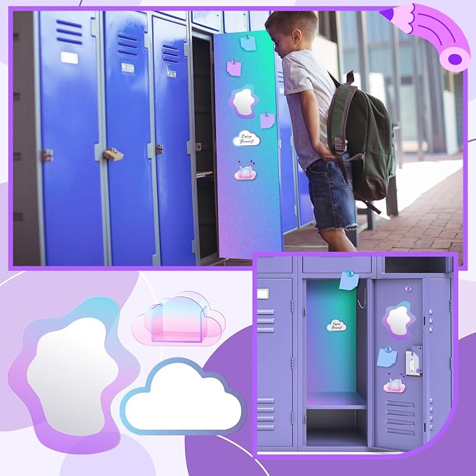 Denylo pro Magnetic Locker Accessories Kit Colorful Purple Back to School Essentials Locker Organizer Supplies with Stickers Include Mirror Whiteboard Pen Holder Magnetic Pen Clasp Magnet