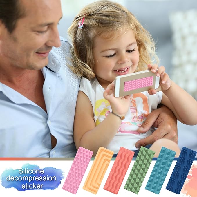 Ireer 6 Pcs Textured Sensory Stickers Silicone Calm Stickers Thick Sensory Strips Different Textures Mental Health Desk Fidget Decals for Anxiety Relief, Autism, ADHD Desk Gift