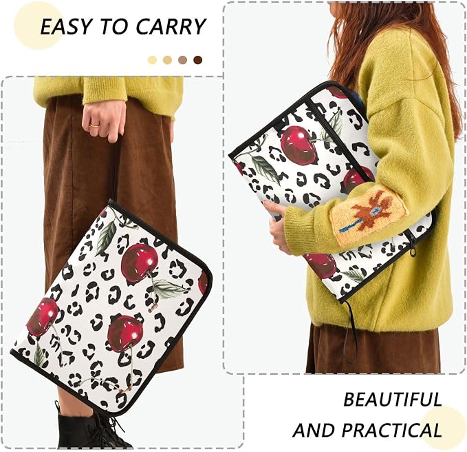 ALAZA Cherry Leopard Spots Expanding Filing Folder, 13 Pockets Expandable Document Organizer Folder with Zipper Closure for Home Office A4 Letter Size Paper Document