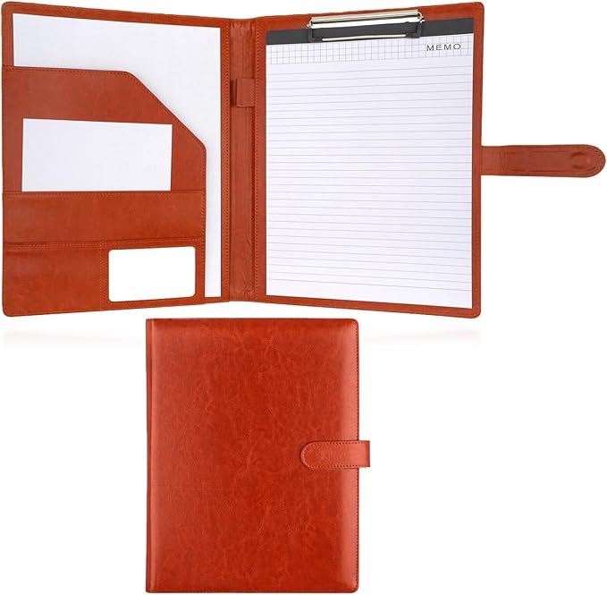Professional Padfolio with Clipboard,Faux Leather Folder Portfolio Binder for A4 Letter Size Legal Pad, Resume, Notepad for Business Office Conference (Brown)