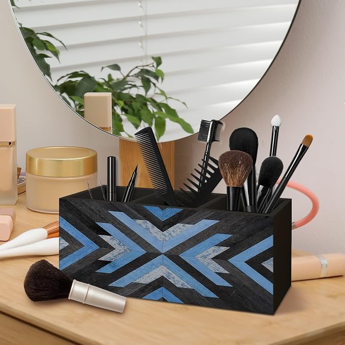 Western Pen Holder for Home Office Desk, Aztec Decor, Retro Boho Western Aztec Makeup Brush Toothbrush Holder Organizer for Bathroom Desk Accessories (Blue)
