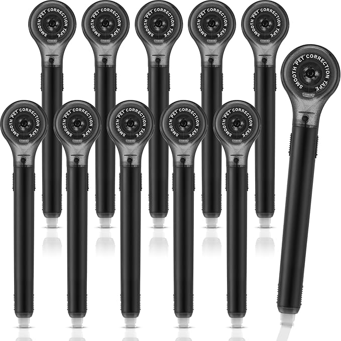 Gersoniel 10 Pack Correction Tape Pen Correctional Ink Tape Push Pull Protective, Easy to Use Applicator for School Office Supplies, 0.2 x 236 Inch (Black Color)