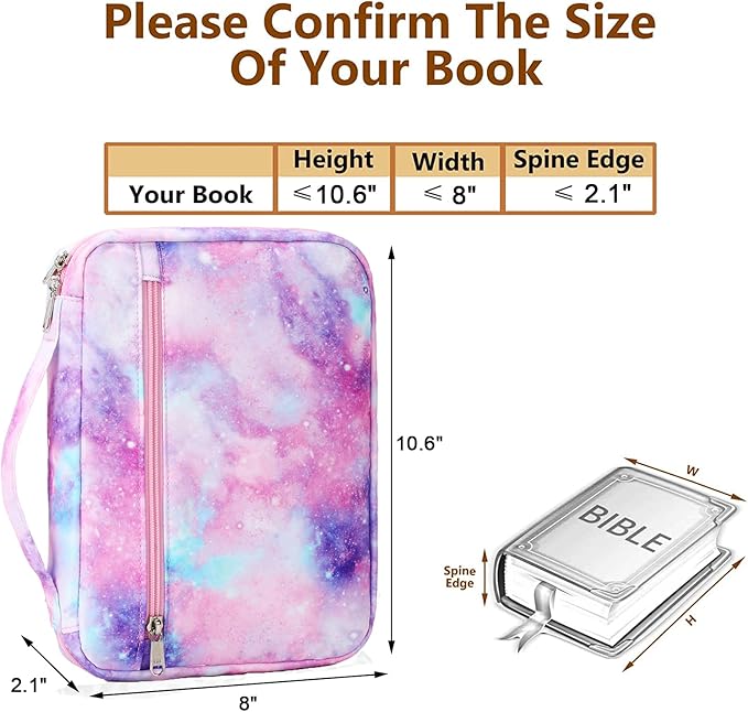 Octsky Kids Bible Covers Case for Girls, Bible Book Carry Bags for Women with Handle Pockets (Purple-Galaxy)