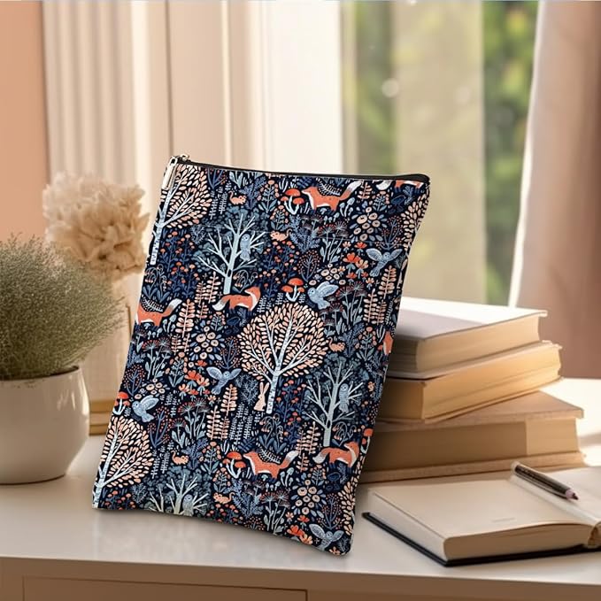 Book Sleeve Book Protector Book Pouch Book Lovers Gifts Bookish Gifts Book Cover with Zipper for Hardcover Paperback Washable Forest Fox Printed Gift Bag for Teacher Student Birthday, BookCover