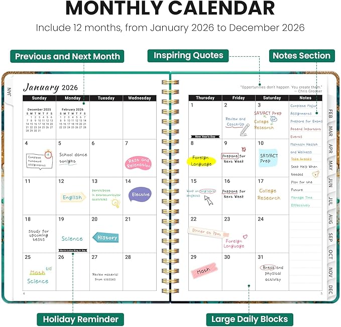 2026 Planner, Weekly and Monthly Planner for Women, January 2026 - December 2026, Hardcover 2026 Calendar Planner Book with Tabs, Inner Pocket, Spiral Bound, Perfect for Office Home School Supplies - A4 (8.5" x 11"), Coastline