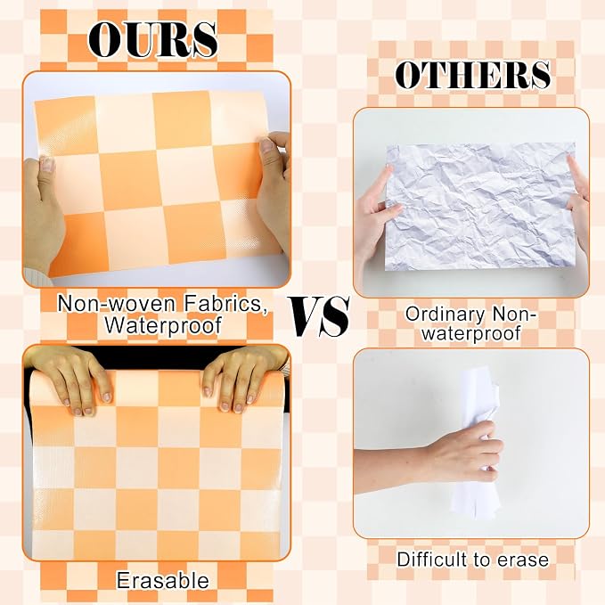 Hippie Orange Checked Bulletin Board Roll Orange Reusable Waterproof Erasable Bulletin Board Poster Non-Woven Fabric Bulletin Board Roll for Fall Classroom Decor Wrapping Paper DIY Crafts 15.55" x20ft
