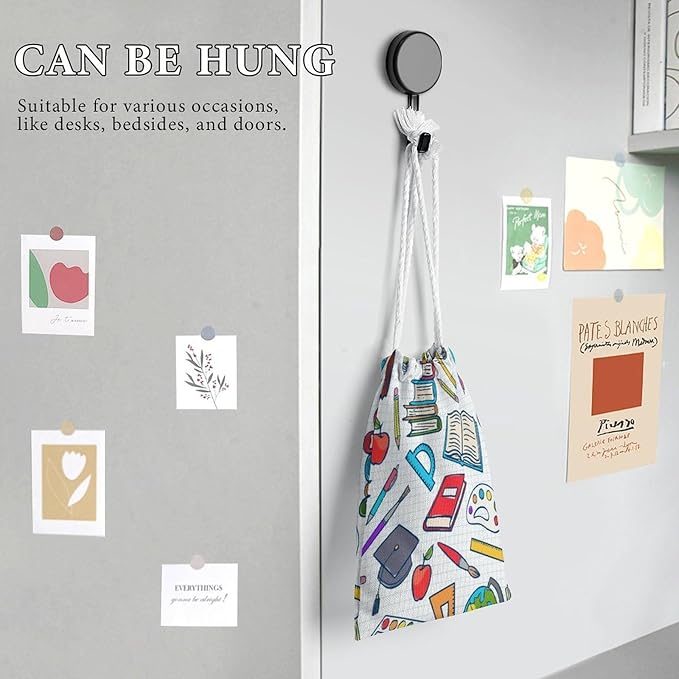 Elementary School Theme Student Supplies Globe Paints And Brushes Books EducationDrawstring Storage Bag Portable Tied Pocket Canvas Storage Bag12*18cm