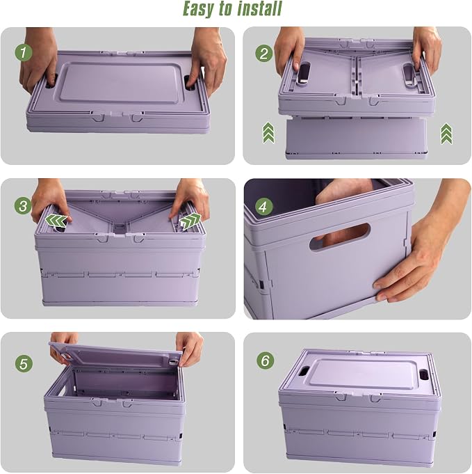 Collapsible Storage Crate, Foldable Plastic Basket with Lid and Handle, Foldable Storage Box Crate Bin for Home Kitchen Office Bathroom Bedroom Pantry (Green, 2-Pack)
