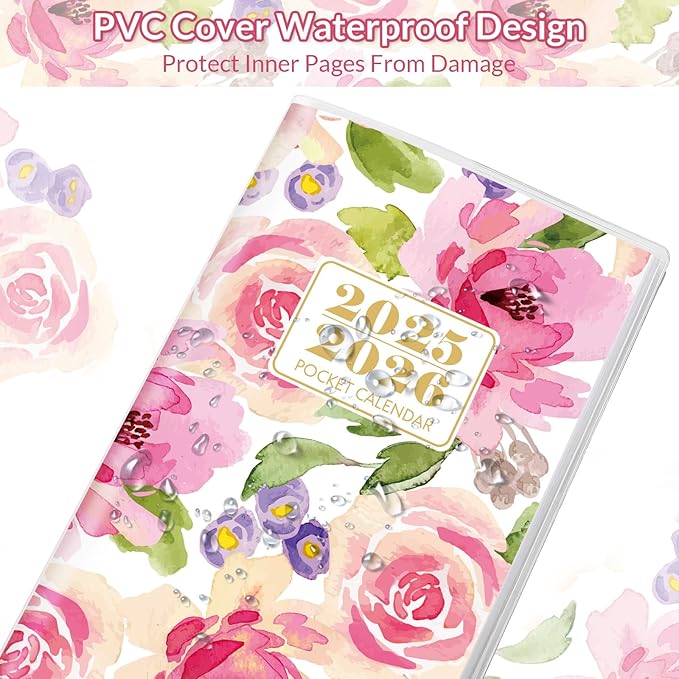 Pocket Calendar 2025-2026, Purse Monthly Planner 2025-2026 - 6.7" x 3.7" - Runs from Janury 2025 Until December 2026, Pocket Planner 2025-2026 with PVC Cover for Planning, Organizing and Office