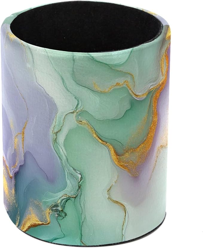 Teal Blue Marble Pen Holder Pencil Organizer Cute Pencil Cup Desk Decor Makeup Brush Holder PU Multifunctional Office Supplies for Home Classroom School