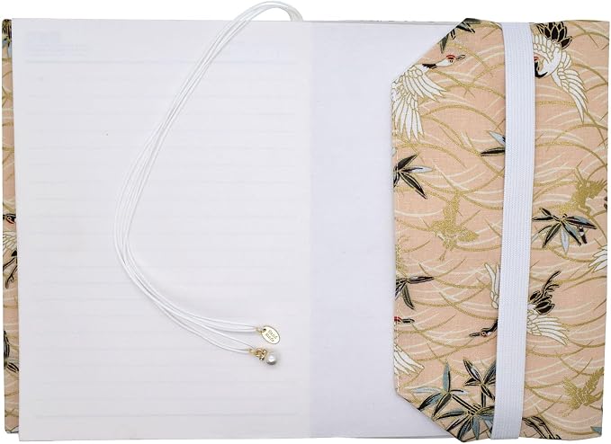 BLBMH 5.5x8.5 Fabric Bible Cover Non-Stretch | Built-in Bookmark | Handmade Washable Book Sleeve for Paperback Journal Privacy Reading Gift for Women - Crane Beige