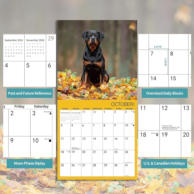 2026 Wall Calendar,ROTTWEILER Wall Calendar, 12" x 24" Open,Family Planner Calendar Organizer with ROTTWEILER Images, for Dogs Lovers