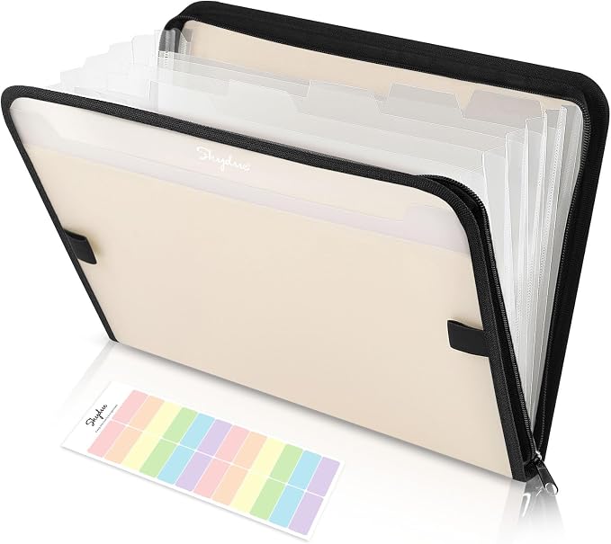 SKYDUE Accordion File Organizer, 7 Pocket Expanding File Folder with Front Pocket, Letter Size, Important Document Organizer with Double Zipper,Travel Folder, School Office Supplies