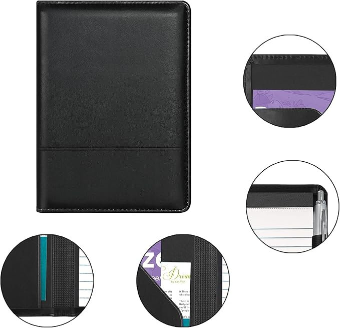 Padfolio/Portfolio Binder, Mini Padfolio Portfolio Binder 5 x 8 Legal Writing Pad, A5 Document Organizer Folder for Men Women, Black