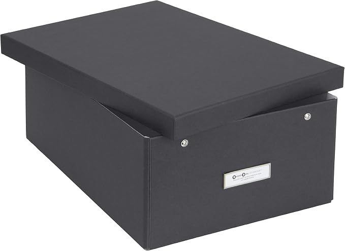 Bigso Box of Sweden Katia Collapsible Storage Box with Labelframe for Easy Identification - Simple Assembly Without Tools - Decorative Storage Boxes with Lids - 11.3in x 15.4in x 6.4in - Dark Grey