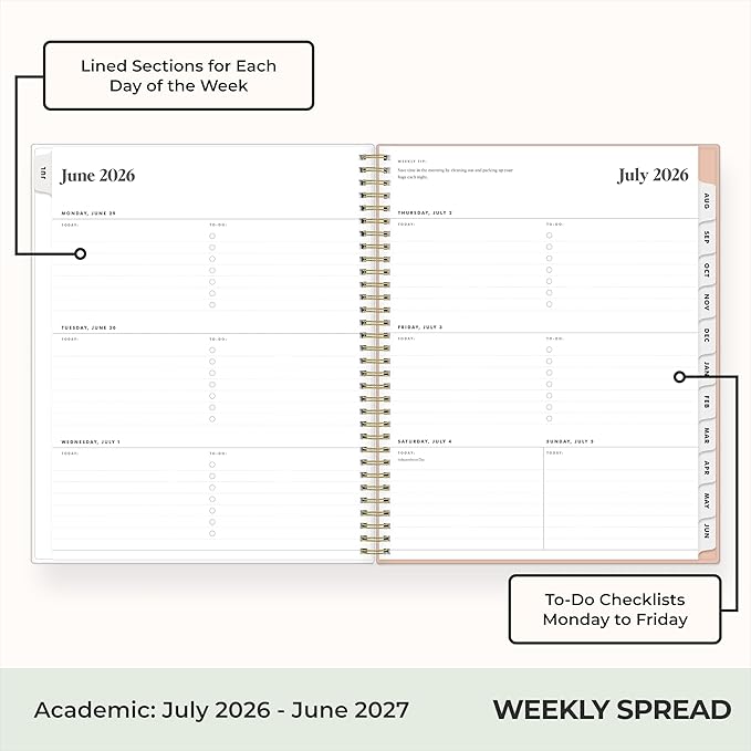 Blue Sky The Everygirl 2026-2027 Weekly and Monthly Academic Year Planner Calendar, July 2026 - June 2027, 8.5" x 11", Flexible Cover, Wirebound, Laminated Tabs, Storage Pocket, Includes Stickers, Bengala Desert Rose