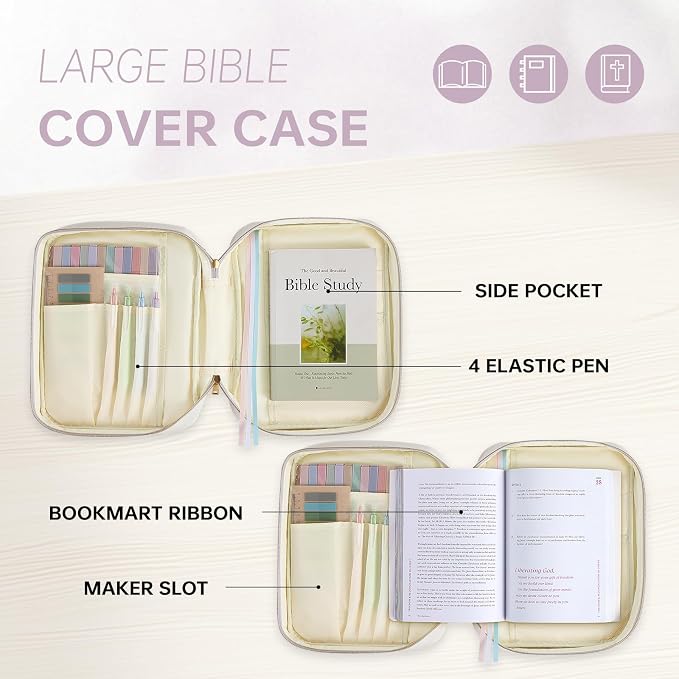 Bible Cover Bible Book Cover Bible Case for Women Canvas Carrying Case Book Protector Quilted Vegan Leather Bible Covers Study Supplies Accessories Christian Gift (Purple, One Size)
