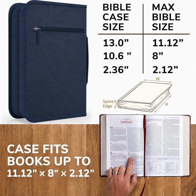 DEHITE Bible Cover for Men — Bible Cover Cases for Men – Blue Extra Large Size – Bag Fits Book 11.12 x 8 x 2.12 in – Pen Slots – Zippered Pocket – Premium Fabric – Christian Gift Accessories