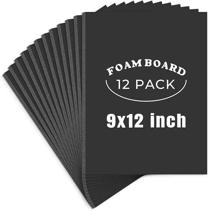 AUEAR, 12 Pack 9x12 Black Foam Boards 1/8" Thickness Foam Core Boards for Presentation Board for School Crafts Office Art Projects Display, Mounting, Print