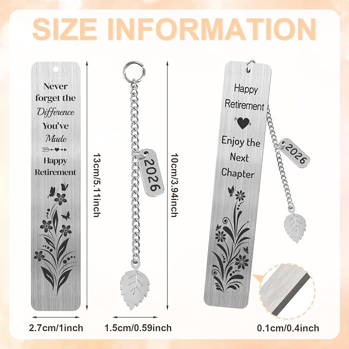 Retirement Gifts for Women 2026 Coworker Retirement Bookmarks for Women Men Book Lovers Farewell Going Away Goodbye Appreciation Retirement Gifts for Retired Teacher Nurse Colleagues(2Pcs Metal)
