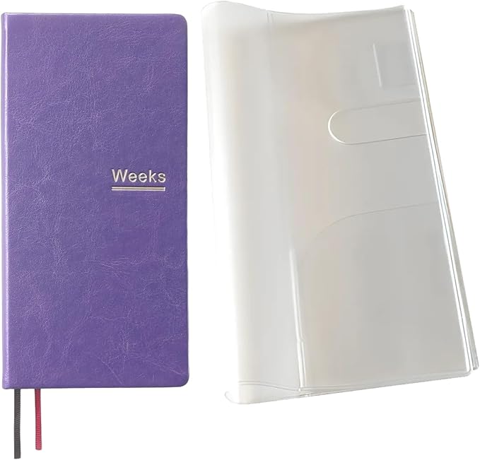 A6 Weekly Planner Undated Weeks Portable Size Organizer Appointment PU Leather Journal Pocket Notebook (Purple with cover)