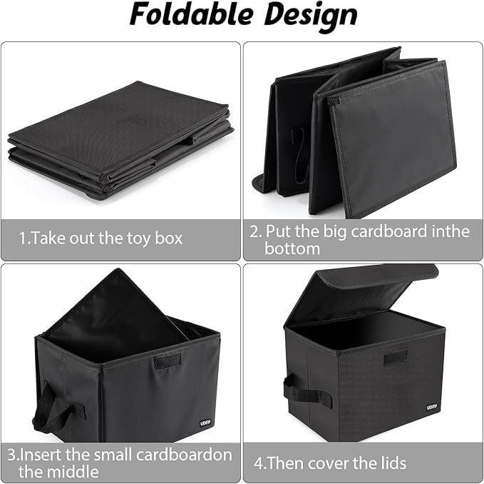 UENTIP Vinyl Record Storage Box for 12 Inch LPs, Holds up to 80 Albums, Collapsible Storage Crate with Lid & Handles for Valuable Album Collection (Black, 13 Inch)
