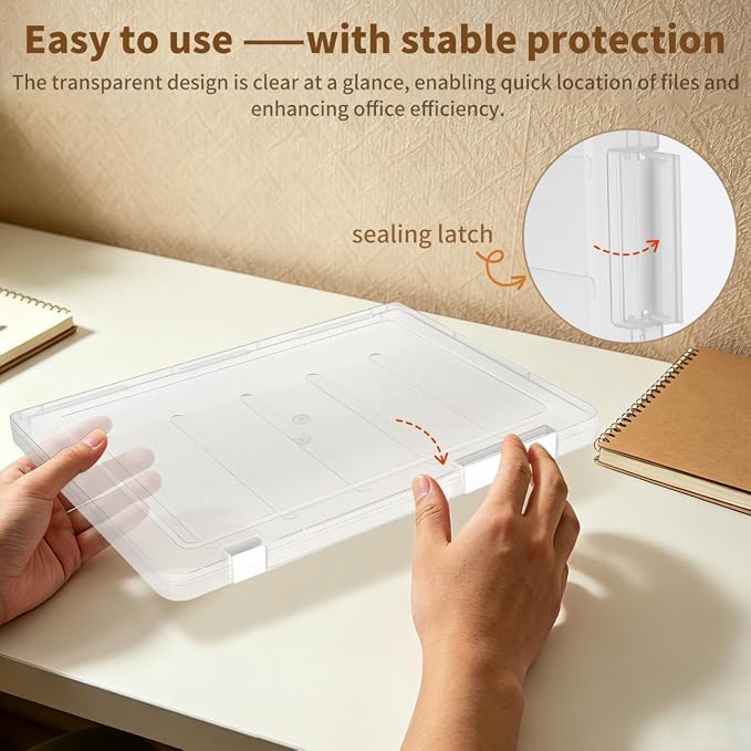 Veemoon 6 Pcs Document Holder A4 Clear File Storage Box, Transparent Plastic Organizer Lid, Office School Home Paperwork Desk Management