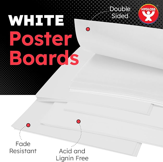 Hygloss Large Poster Board 22x28 - 50 Poster Boards Bulk Pack - 10 Pt. Thickness White Poster Board Paper for Projects, Presentations, Displays, Signs, Crafts - Blank Posterboard Multipack 22" x 28"