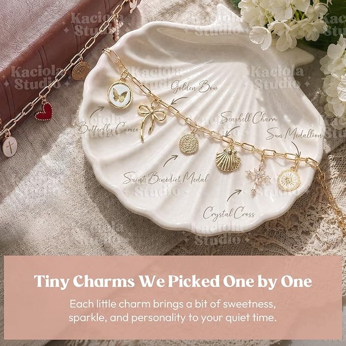 Kaciola Bible Charms Chain with 4PCS Planner Charms for Bible Study, Book Spine Bookmark, Journal Accessory, Unique Faith Jewelry Gift for Women (SJ-04)