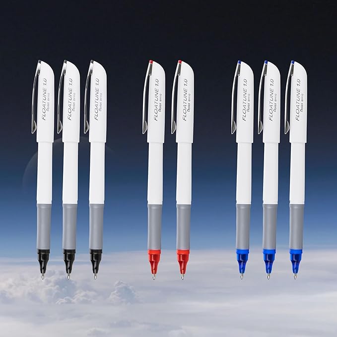 Pentel Floatune Rollerball Pen, (1.0mm), Bold Point, Black/Blue/Red Ink, Pack of 8 (BY110PF8OFC)