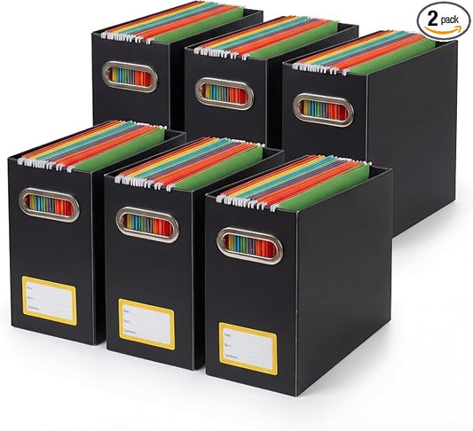 Collapsible File Organizer Box with Handle,12.20x5.11x9.84Inches, Filing Organizer for Home or Office, Small Portable File Box (6 Packs, Black-Yellow)