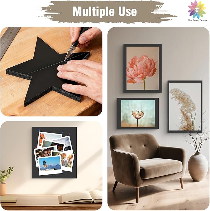 Mat Board Center, Pack of 5, 8x10 Foam Boards Acid Free Black Foam Core Boards for Mounting, Crafts, Display, Presentation and Projects, 3/16" Thick
