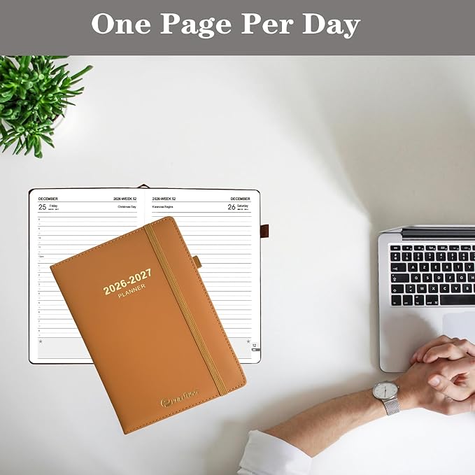Daily Planner 2026-2027, Academic Calendar(July 2026 - June 2027) - One Page Per Day, Daily Monthly Agenda, 5.7" x 8.3" Appointment Book with Hourly Schedule and Monthly Tabs (Light Brown)