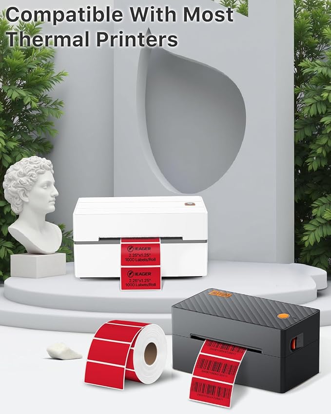 iEager 2.25x1.25 Inch Thermal Labels, Red Durable Thermal Printer Stickers, Self-Adhesive Rectangle Shipping Label Printer Sticker for Barcode, Name, Address, 1000 Labels/Roll