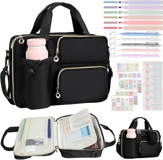 Bible Cover Case for Women, Large Bible Bag with Removable Pencil Case, Water Bottle Pocket and Shoulder Strap for Bible Study Supplies, Church Carrying Journaling Kit, Christian Gift for Women