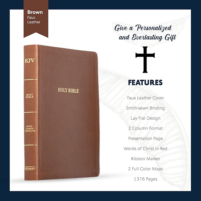 Personalized KJV Thinline Holy Bible Brown Faux Leather Large Print Size | Custom with Name, Date or Text | Gift for Christian & Religious Celebrations
