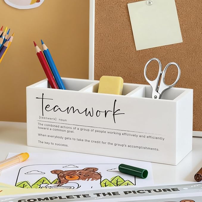 Teamwork Gifts Pen Pencil Holder, Team Gifts for Coworkers Employees Wood Desk Organizer and Accessories, Gift for Team Members at Work Pen Holder Desk Organizer for Office Tabletop