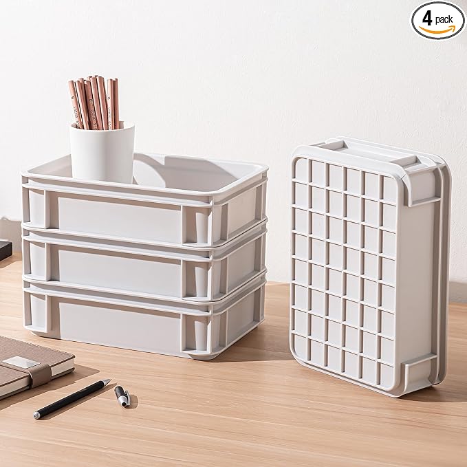 Office Desk Organizer Set of Small Stackable Trays for Ultimate Stationery Order! Streamline Your Workspace by Organizing Pens, Sticky Notes, Paper Clips10.63''*7.4''*2.95''(Grey, 4Medium)